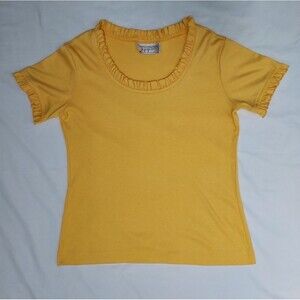 Vintage 70s Peter Popovitch Yellow Ruffled Short Sleeve T Shirt